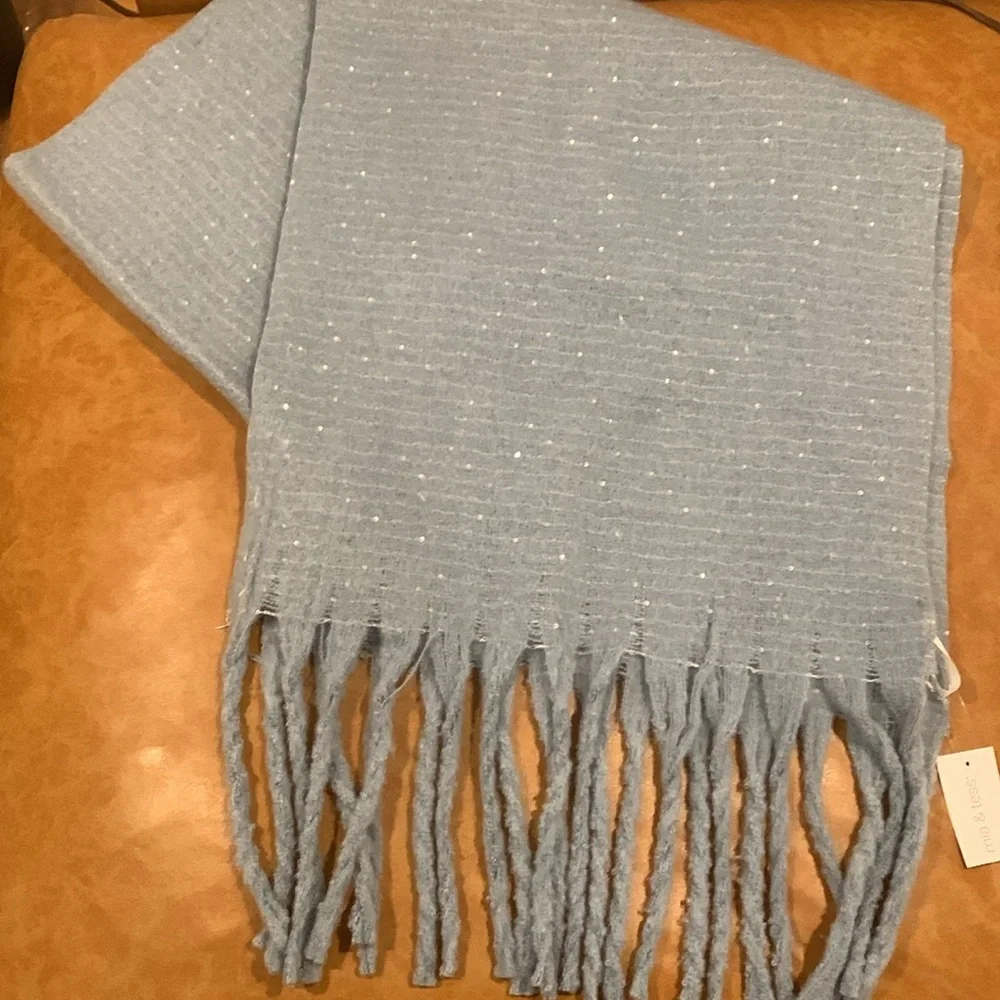 Mia & Tess Light Blue Fringed Scarf - One Size